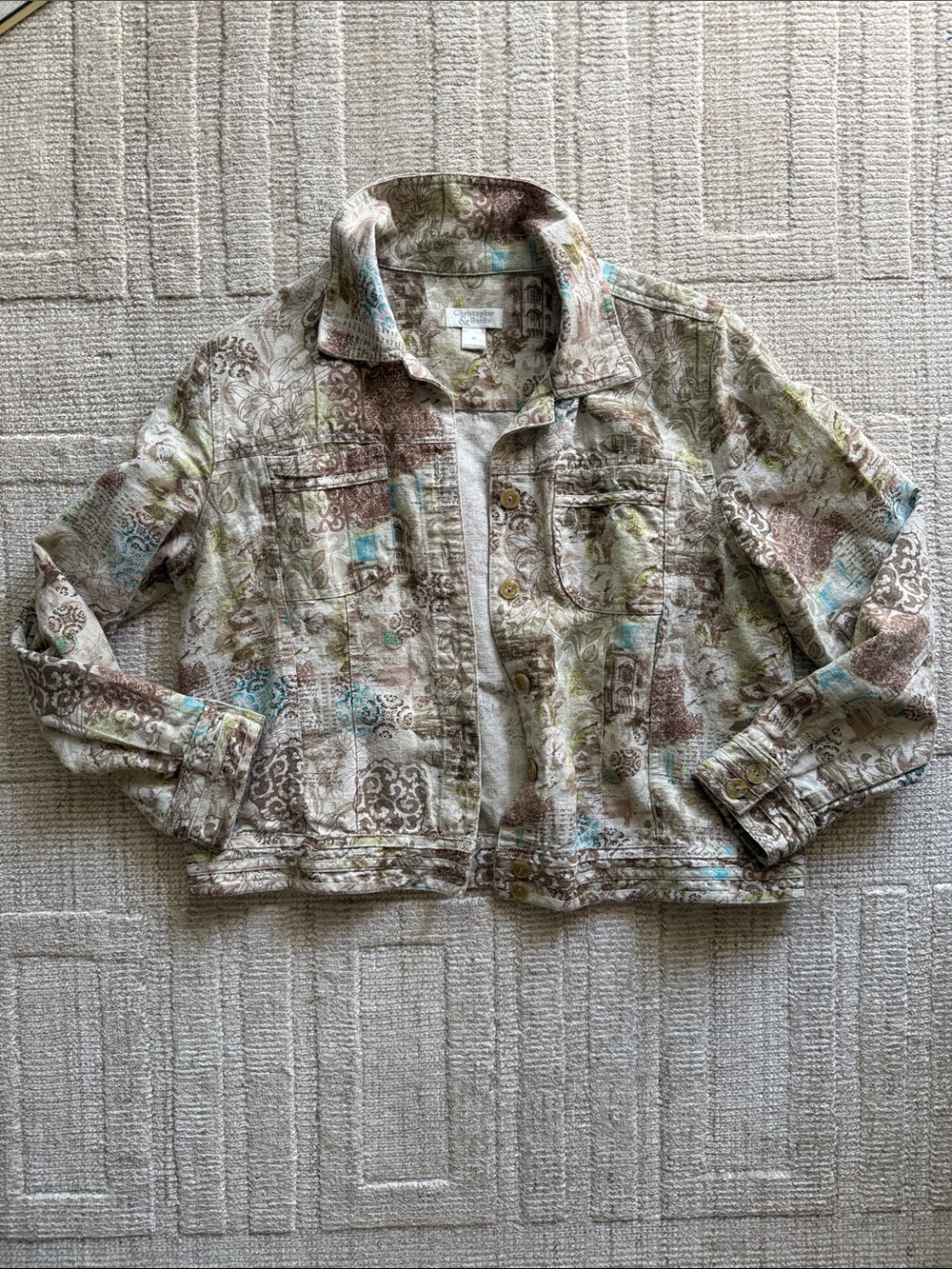 Casual Printed Crop Jacket - Neutral Multi